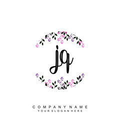 letter JQ surrounded by beautiful and elegant flowers and leaves. Wedding monogram logo template. Fashion Logo template Vectors,