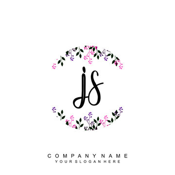 letter JS surrounded by beautiful and elegant flowers and leaves. Wedding monogram logo template. Fashion Logo template Vectors,