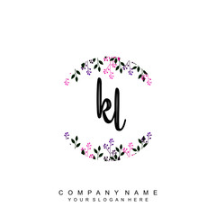 letter KL surrounded by beautiful and elegant flowers and leaves. Wedding monogram logo template. Fashion Logo template Vectors,