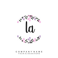 letter LA surrounded by beautiful and elegant flowers and leaves. Wedding monogram logo template. Fashion Logo template Vectors,