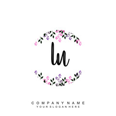 letter LU surrounded by beautiful and elegant flowers and leaves. Wedding monogram logo template. Fashion Logo template Vectors,