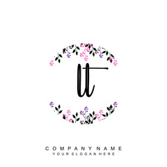 letter LT surrounded by beautiful and elegant flowers and leaves. Wedding monogram logo template. Fashion Logo template Vectors,