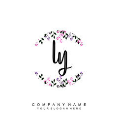 letter LY surrounded by beautiful and elegant flowers and leaves. Wedding monogram logo template. Fashion Logo template Vectors,