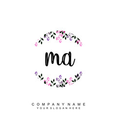 letter MA surrounded by beautiful and elegant flowers and leaves. Wedding monogram logo template. Fashion Logo template Vectors,