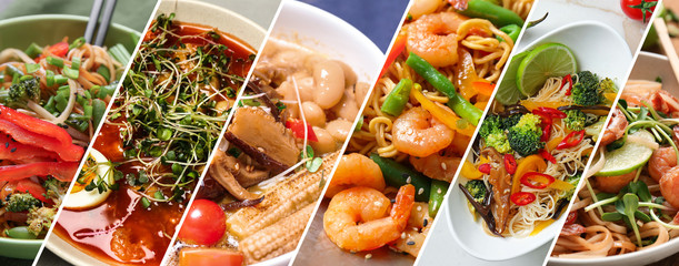 Different tasty Chinese food - obrazy, fototapety, plakaty