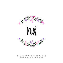 letter NX surrounded by beautiful and elegant flowers and leaves. Wedding monogram logo template. Fashion Logo template Vectors,