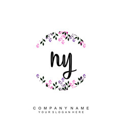 letter NY surrounded by beautiful and elegant flowers and leaves. Wedding monogram logo template. Fashion Logo template Vectors,