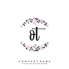 letter OT surrounded by beautiful and elegant flowers and leaves. Wedding monogram logo template. Fashion Logo template Vectors,