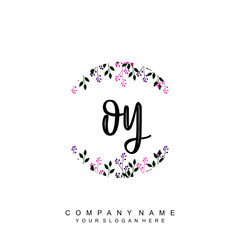 letter OY surrounded by beautiful and elegant flowers and leaves. Wedding monogram logo template. Fashion Logo template Vectors,
