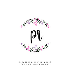 letter PR surrounded by beautiful and elegant flowers and leaves. Wedding monogram logo template. Fashion Logo template Vectors,