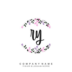 letter RY surrounded by beautiful and elegant flowers and leaves. Wedding monogram logo template. Fashion Logo template Vectors,