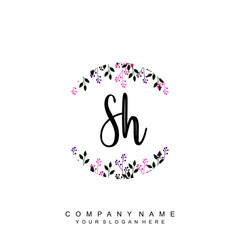 letter SH surrounded by beautiful and elegant flowers and leaves. Wedding monogram logo template. Fashion Logo template Vectors,
