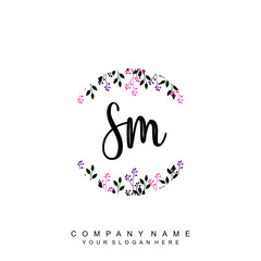 letter SM surrounded by beautiful and elegant flowers and leaves. Wedding monogram logo template. Fashion Logo template Vectors,