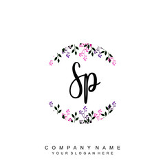 letter SP surrounded by beautiful and elegant flowers and leaves. Wedding monogram logo template. Fashion Logo template Vectors,