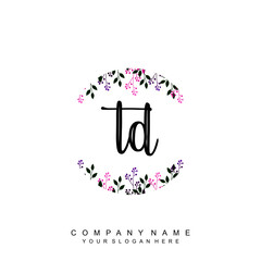 letter TD surrounded by beautiful and elegant flowers and leaves. Wedding monogram logo template. Fashion Logo template Vectors,