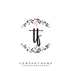 letter TF surrounded by beautiful and elegant flowers and leaves. Wedding monogram logo template. Fashion Logo template Vectors,