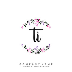 letter TI surrounded by beautiful and elegant flowers and leaves. Wedding monogram logo template. Fashion Logo template Vectors,