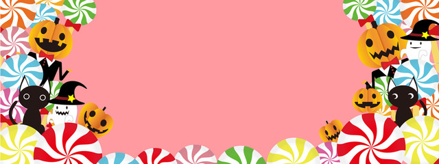 ハロウィンの背景（ゆかいなモンスターたちとペロペロキャンディ）