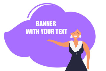 Girl with long hair, place for your text, business lady banner. Design for flyer, banner, advert. Young and happy girl with bright hair.