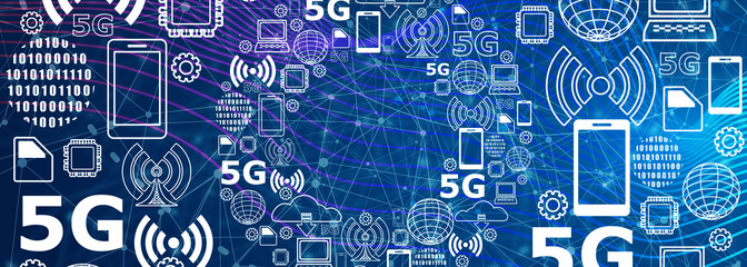 Mobile gadgets technology relative image. Circle frame with technology thin line icons. 5G Network Symbol.