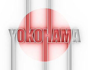 Image relative to Japan travel theme. Yokohama city name in geometry style design. Creative vintage typography poster concept. Outline letters. 3D rendering
