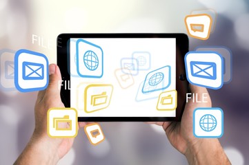 Businessman hands holding  digital tablet close-up view