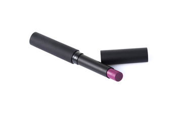 Purple color lipstick in container on background