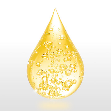 drop of oil with bubble inside on white background