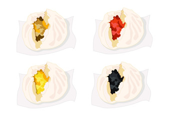 steamed stuff bun,dim sum and chinese cuisine on white background vector illustration