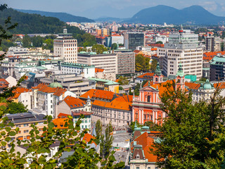 Ljubljana, Slovenia, August 5, 2019. Picturesque city view from the review site Ljubljanski grad