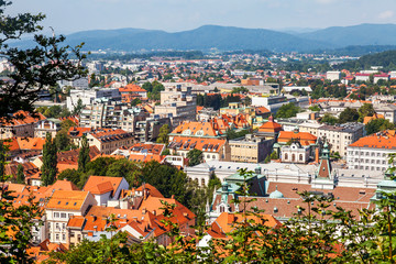 Ljubljana, Slovenia, August 5, 2019. Picturesque city view from the review site Ljubljanski grad