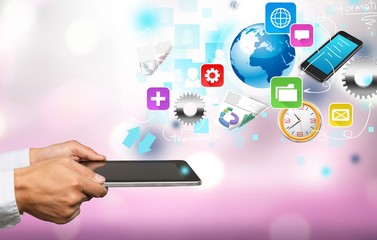 Business man hands holding digital tablet