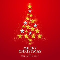 Fototapeta na wymiar Merry christmas and happy new year card with gold and silver star background. Vector illustrations.