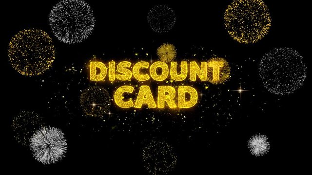 Discount Card Text Reveal on Glitter Golden Particles Firework. Sale, Discount Price, Off Deals, Offer promotion offer percent discount ads 4K Loop Animation.