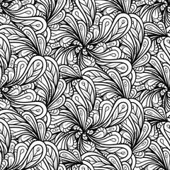 Black and white abstract tangle seamless pattern.