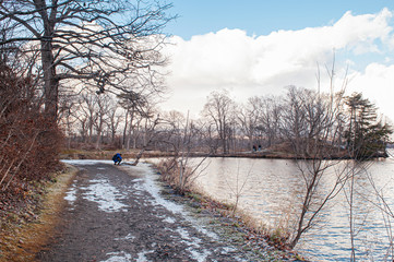 Onuma Koen Quasi -National park lake in peaceful cold winter with tourist. Hakodate, Hokkaido - Japan