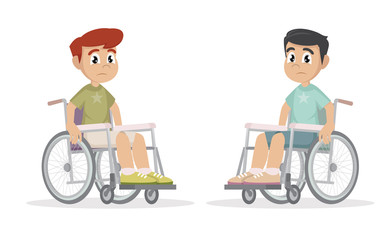 Set Boy sitting on a wheelchair.