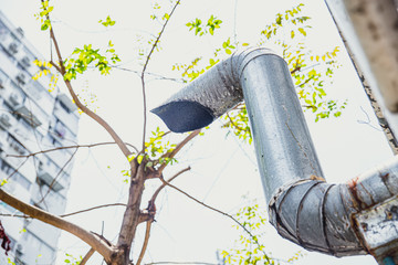 dirty oil grunge food smoke pipe ventilation air duct pipe vacuum odor and smoke from kitchen to...