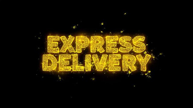 EXPRESS DELIVERY Text Sparks Glitter Particles on Black Background. Sale, Discount Price, Off Deals, Offer promotion offer percent discount ads 4K Loop Animation.