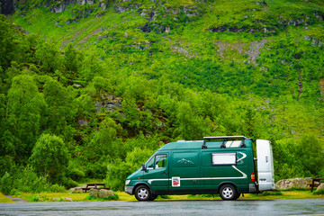 Fototapeta premium Camper van in norwegian mountains
