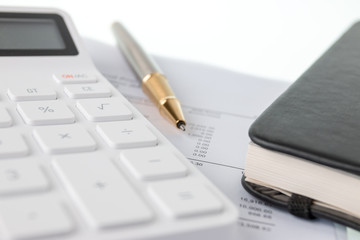 Financial documents and calculator, Financial concept.