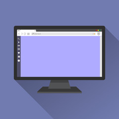 Website home on Computer screen flat icon. internet browser concept. online things for surfing on world web web via application program. vector illustration.