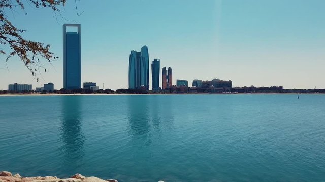United Arab Emirates - February 5, 2019 : View of Emirates Palace and skyscrapers of Abu Dhabi, United Arab Emirates.