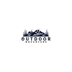 Fototapeta na wymiar Outdoor mountain nature logo - adventure wildlife pine tree forest design