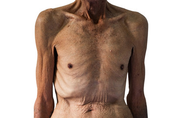 old man Skinny torso in a white background. Copy space