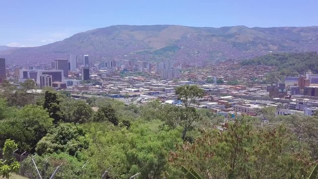 Panorama 4k shot of Medellin city view from Cerro Nutibara