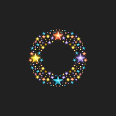 Copy space - color stars in a circle with place for text. Merry Christmas and Happy New Year to everybody. - Vector