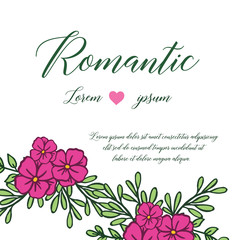 Design element of green leaves and pink wreath frame, for template of card romantic. Vector