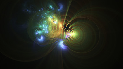 Abstract transparent green and blue crystal shapes. Fantasy light background. Digital fractal art. 3d rendering.