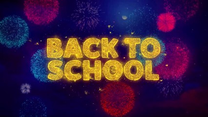 Back To School Text on Colorful Firework Explosion Particles. Sale, Discount Price, Off Deals, Offer promotion offer percent discount ads 4K Loop Animation. - Powered by Adobe